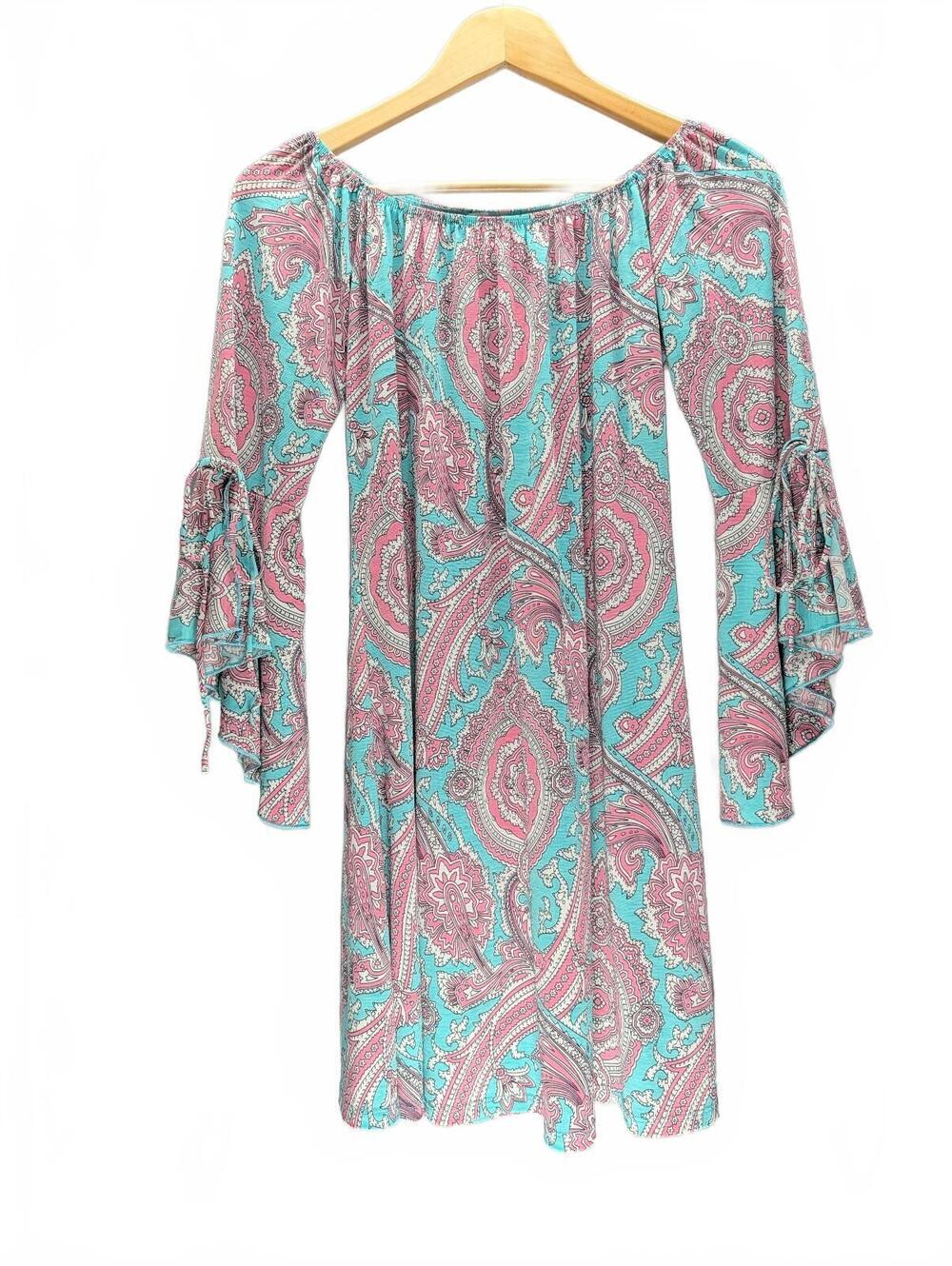 Vintage Kendra's USA Boho Off-Shoulder Dress with Flared Tie